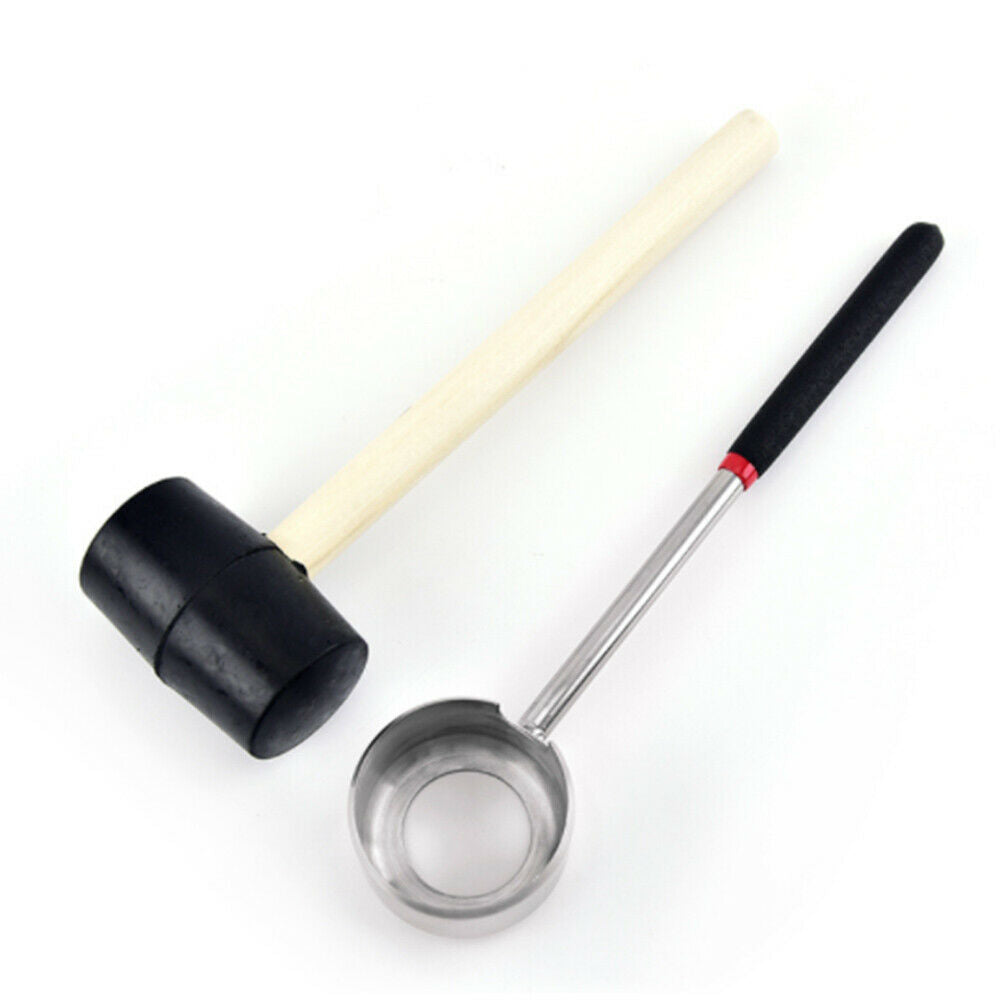 2Pcs/Set Stainless Steel Coconut Shell Opener Puncher Rubber Hammer Kitchen Tool