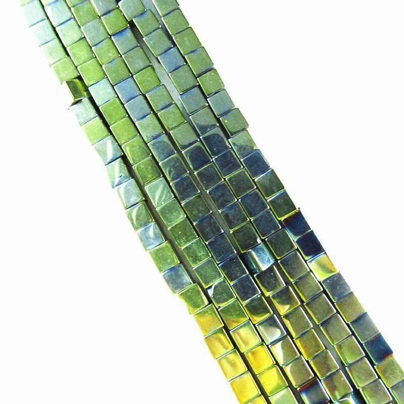 2Strand Army Green Hematite Cube Pendant Loose Bead 15.5 " 3x3x3mm 15g A-486TS