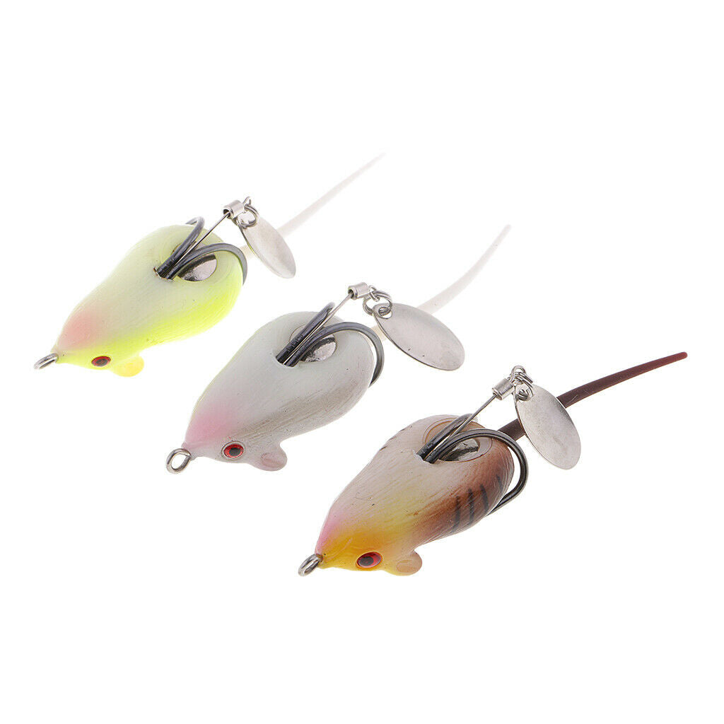 3pcs Simulation Mice Baits Topwater Hollow Body Rat Mouse Lures Spinnerbaits