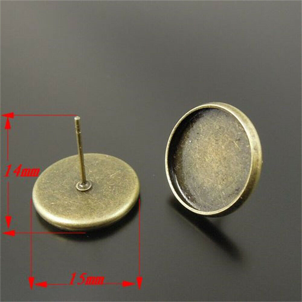 30 pcs Antiqued Bronze Ear Stud Iron Blank Cup Earring Post Base Setting 14mm