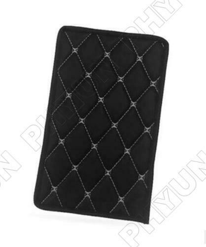Black PU Leather White Line Car Armrest Pad Cover Console Box Mat Accessories