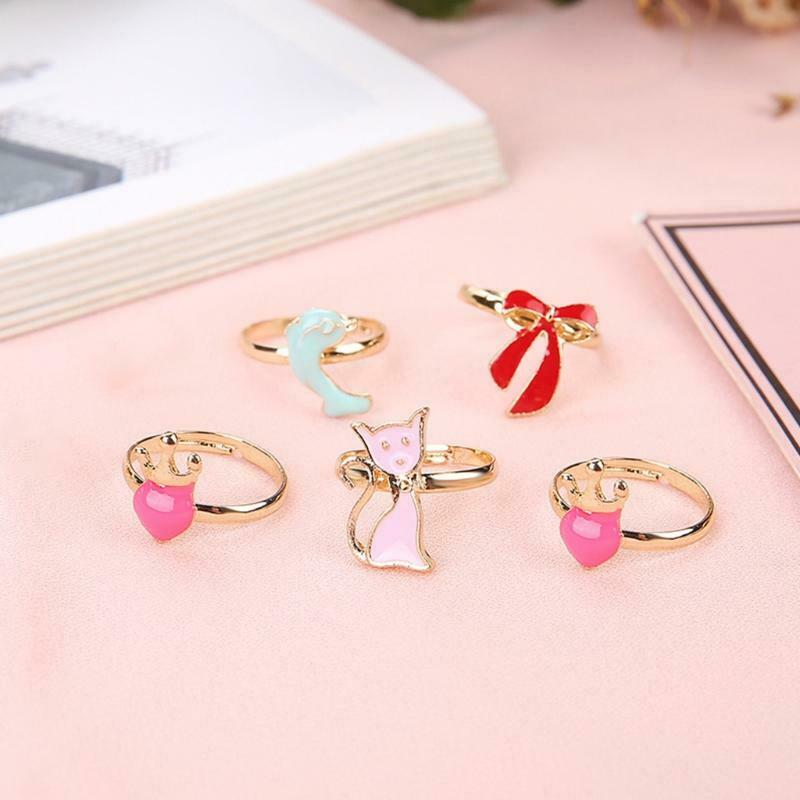 36 Pcs/set Cartoon Children Rings Flower Animal Adjustable Alloy Kids Ring
