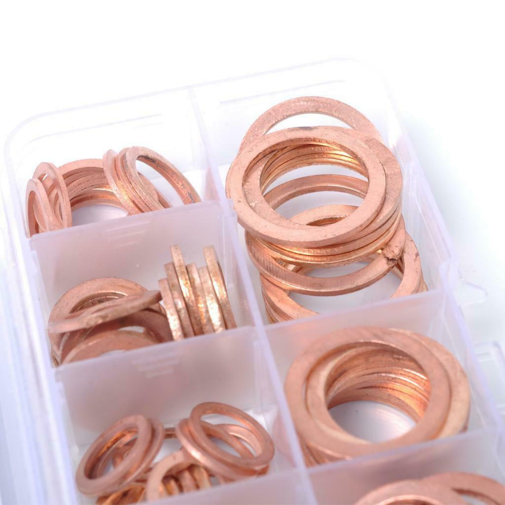 120Pcs 8 Sizes Assorted Solid Copper Crush Washers Seal Flat Ring with Case