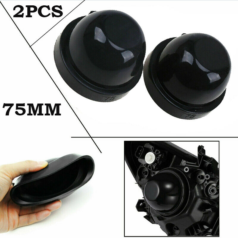 Pair 76mm Rubber Housing Seal Cap Dust Cover LED HID Light Kit Headlight Black