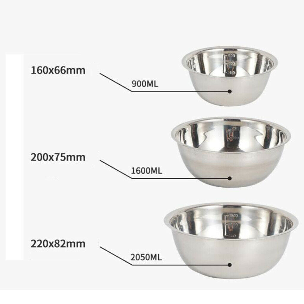3Pcs Premium Stainless Steel Mixing Bowls Set, Home, Refrigerator, and Kitchen