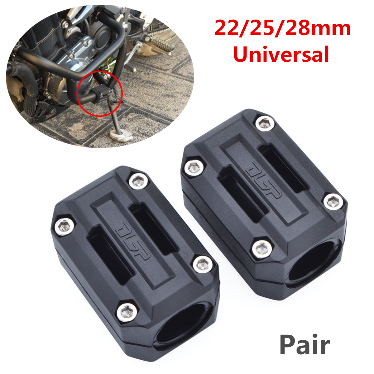 22/25/28mm Universal Motorcycle Engine Protection Guard Bumper Decor Block x2Pcs