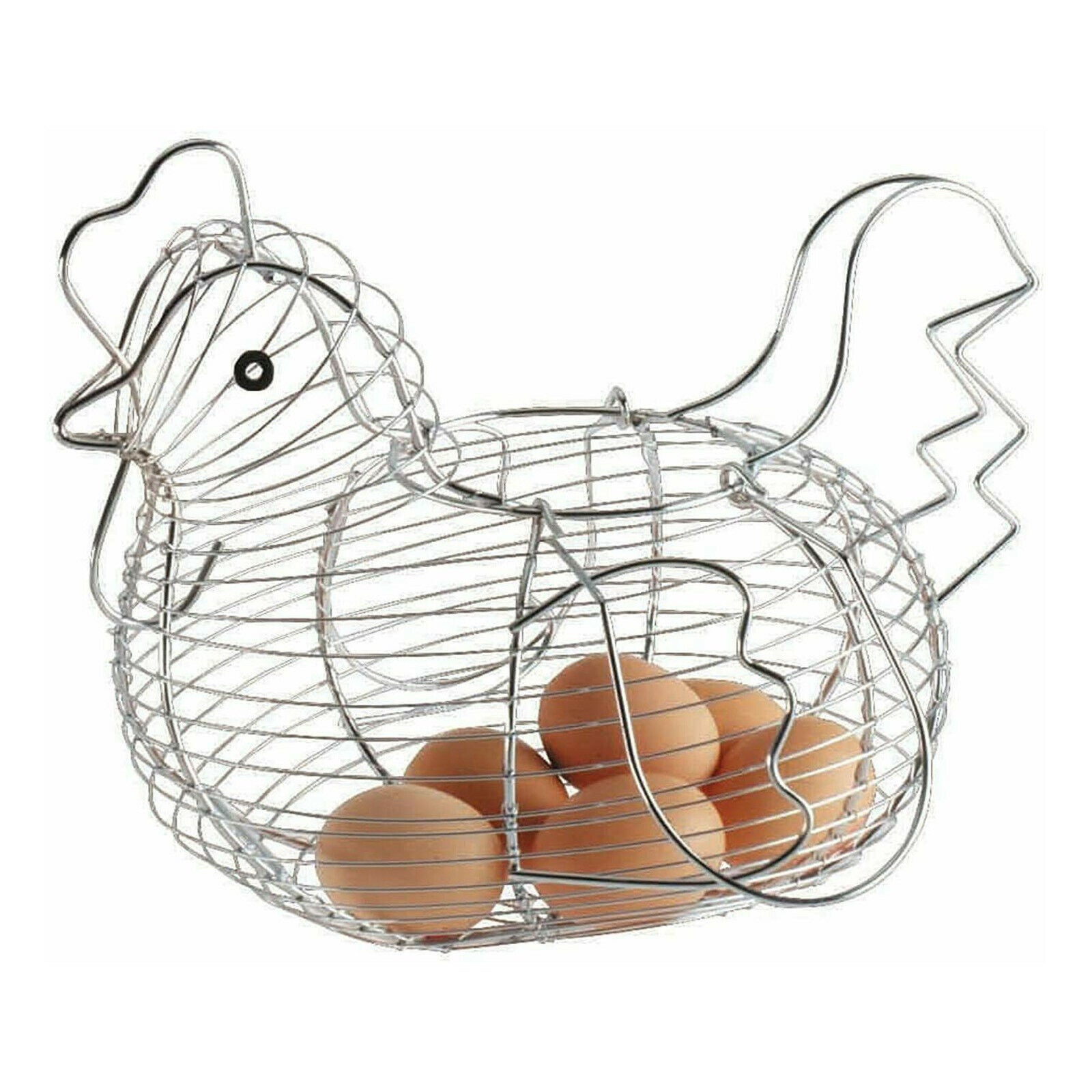 Chrome Plated Chicken Shaped Iron Wire Egg Storage Basket Rack Easily Accessible