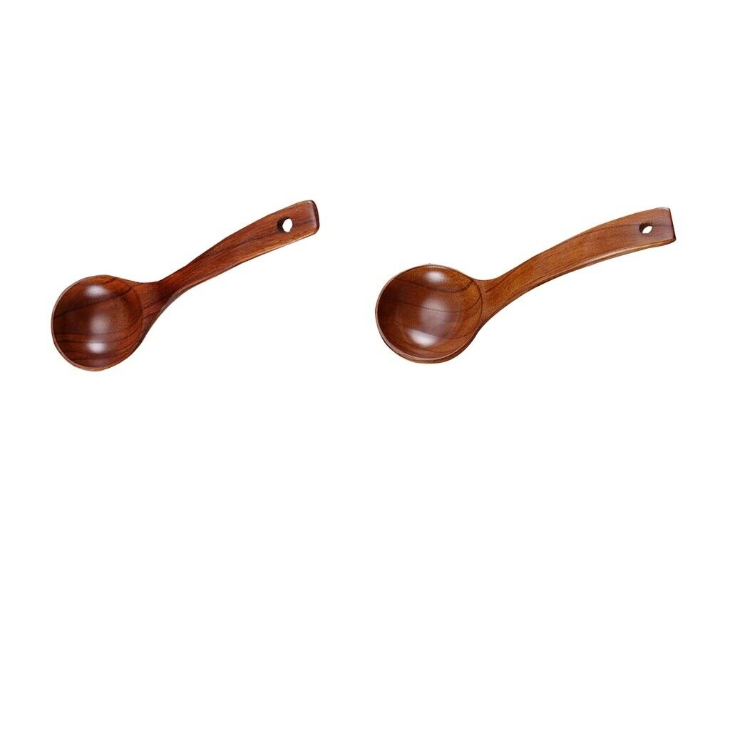 2Pcs Natural Wooden Bamboo Ladle Scoop Soups, Sauces, Casseroles, Porridge
