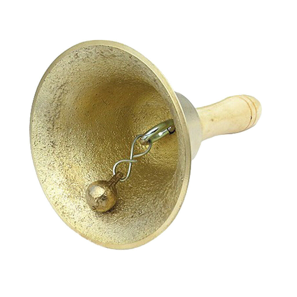 Golden Wooden Handle Copper Handbell Dinner Call Service Bell 15 x 8cm