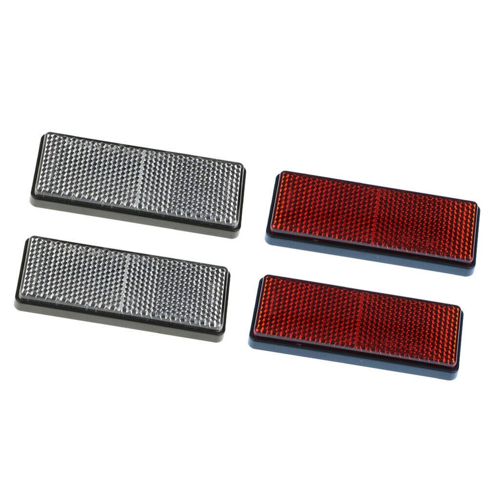 Set of 4 Plastic Car Cycle Reflector Strips On Self Adhesive White & Red