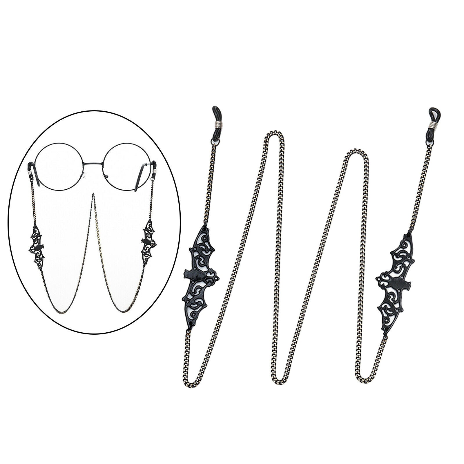 Eyeglass Chain Black Bat Decor Reading Eyewear Retainer Necklace Lanyards