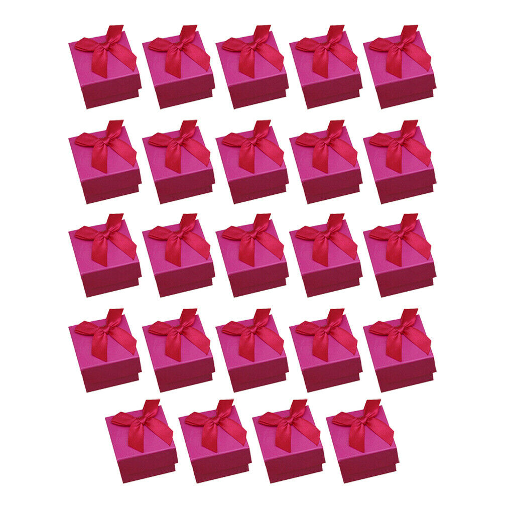 24 Pack Candy Color Square Cardboard Jewelry Boxes Bowknot Wedding  Rosy