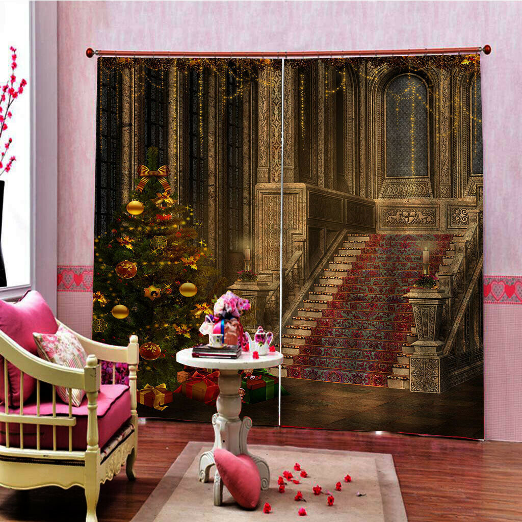 Christmas Castle Waterproof Living Room Bedroom Window Drapes 2 Panel Set