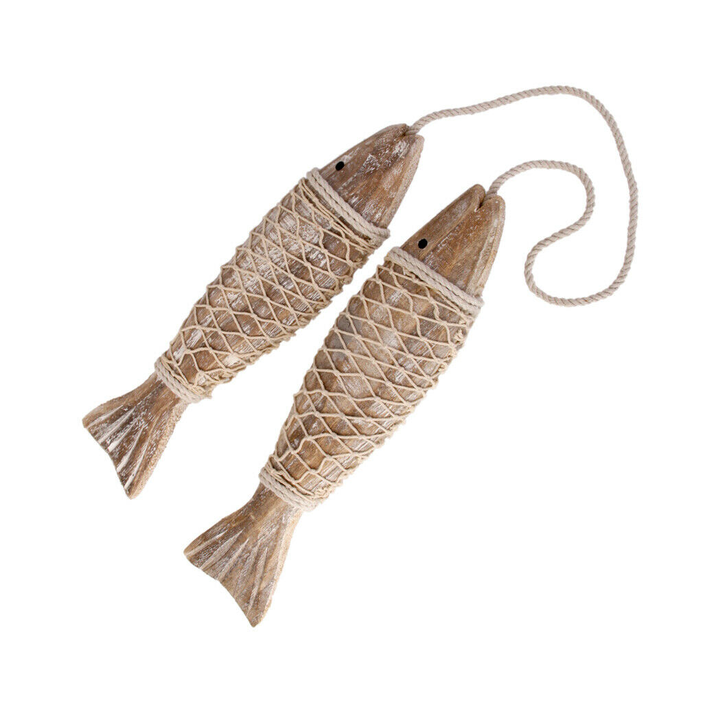 4 x Rustic Coastal Hand Carved Hanging Wood Marine Fish Wall Room Decor S/L