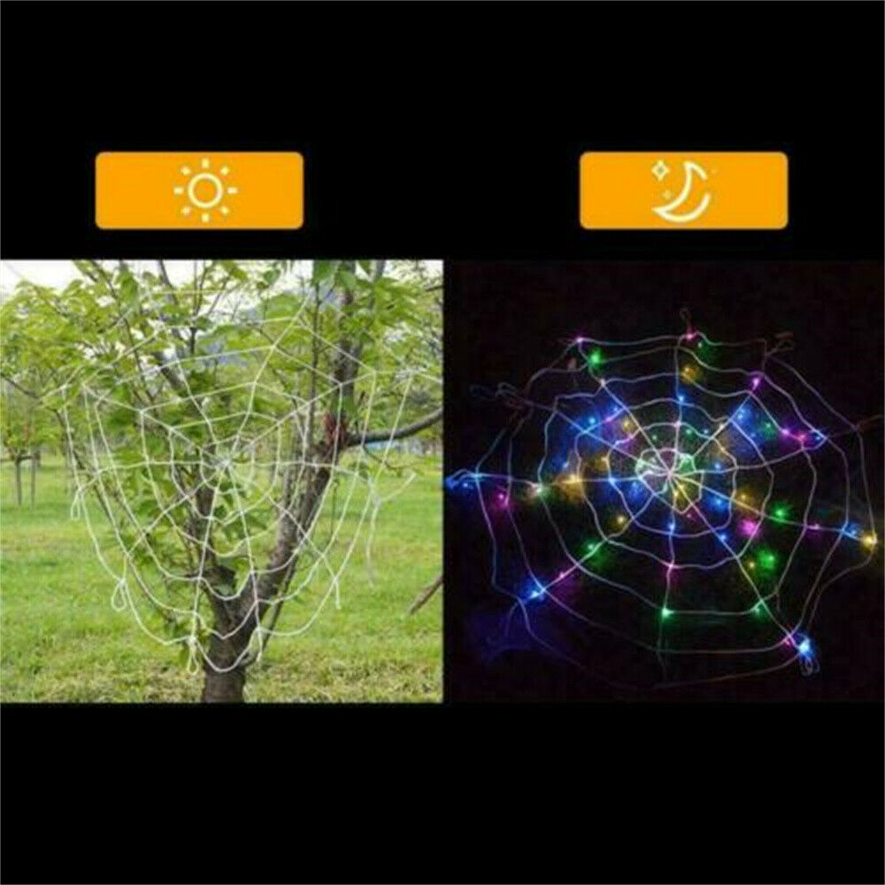 LED Spider Web Halloween Props Party Light Up Cobweb Outdoor Lighting Decoration