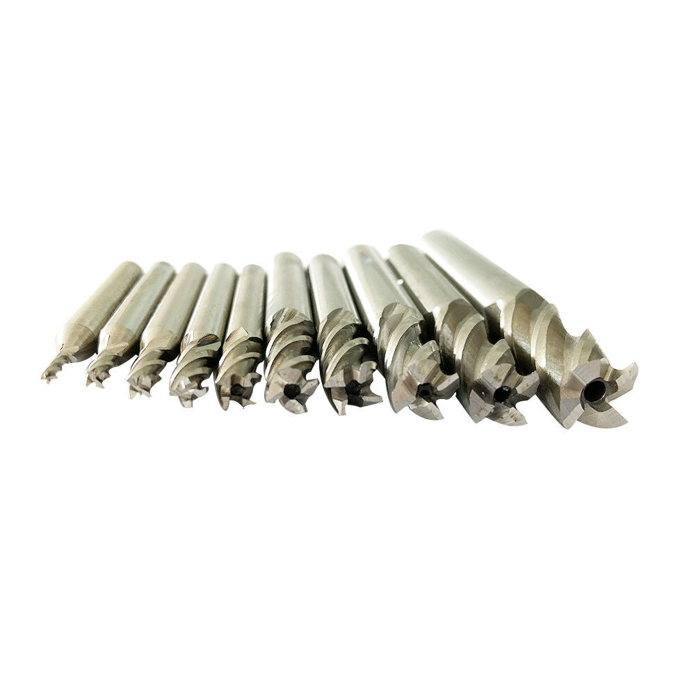 10Pcs/set 2-12mm HSS Straight Shank 4 Flute Cutter End Mill CNC Drill Bit Tool
