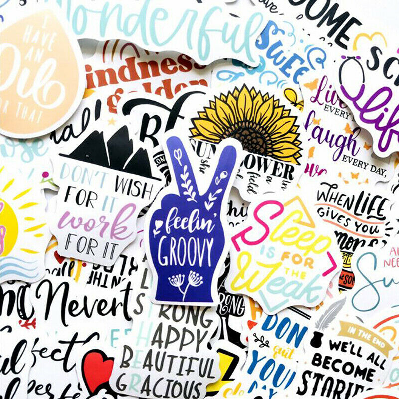 50x English Letters Ctoon Quotes Stickers Laptop Skatebod Luggage Decals^.l8