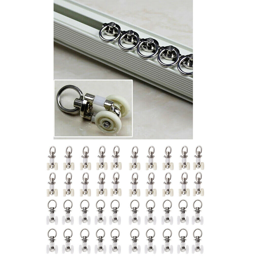 40-pack Aluminum Silent Curtain Track Glider Sliding Roller Hook DIY 26&30mm