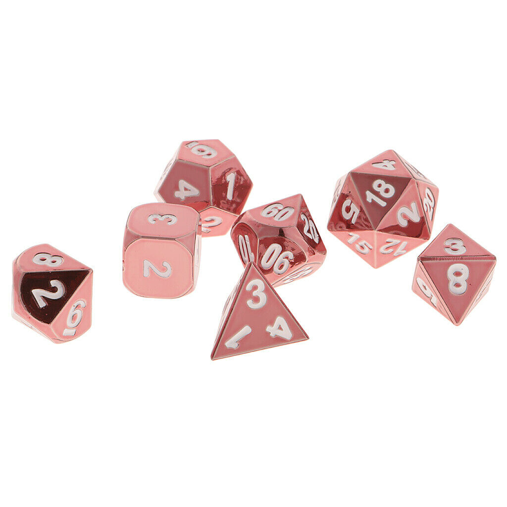 7Pieces Alloy Polyhedral Role Playing Game Dices with Box for TRPG Toys Pink