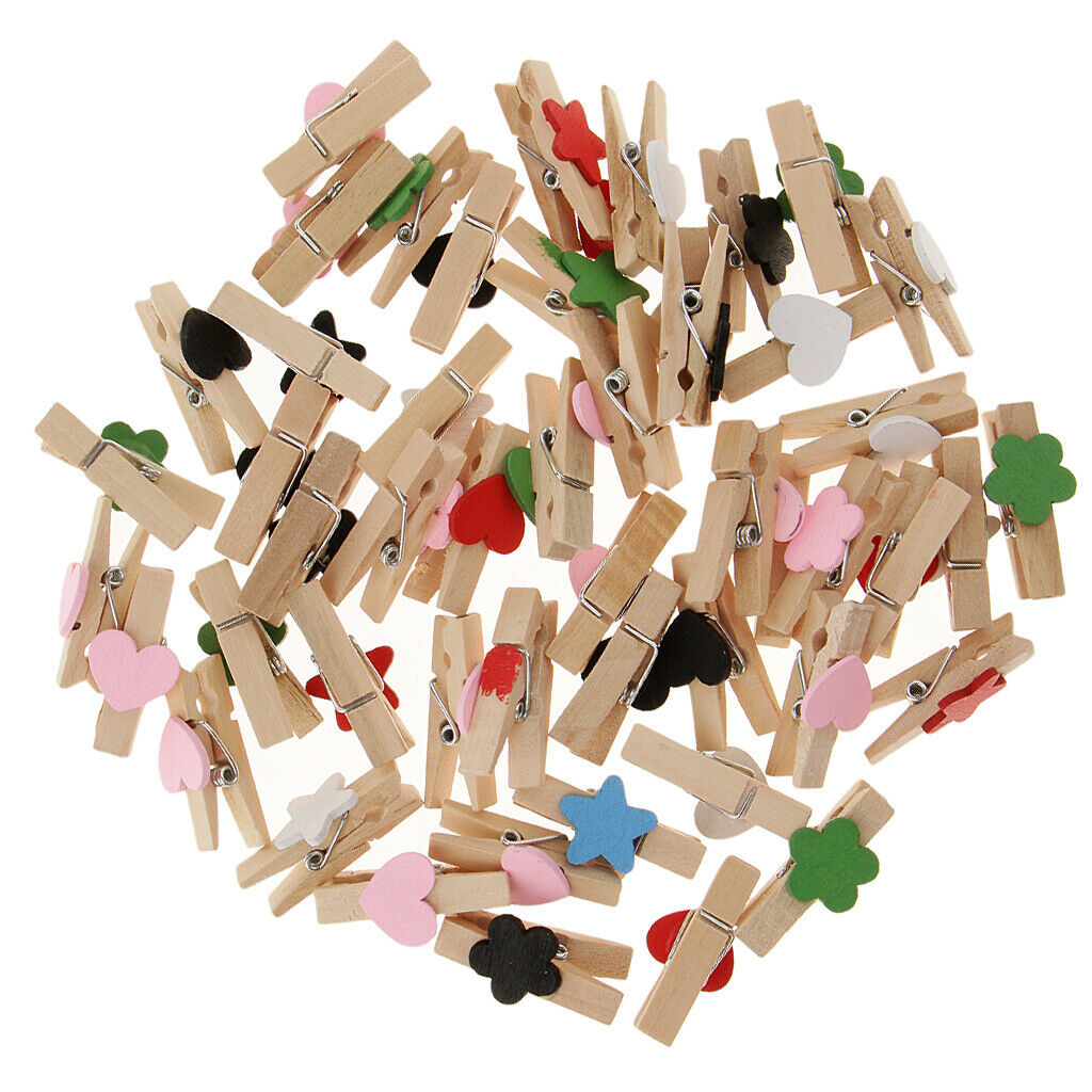 50pcs      Wood   Heart   Star   Pegs   Craft   Wedding   Hanging   Photo