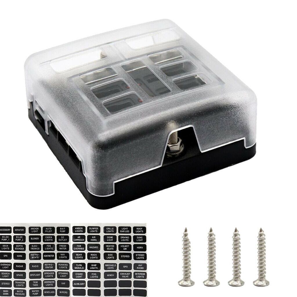 6-Way Fuse Block Box Holder with LED Lights 32V Circuit Car Boat Yacht