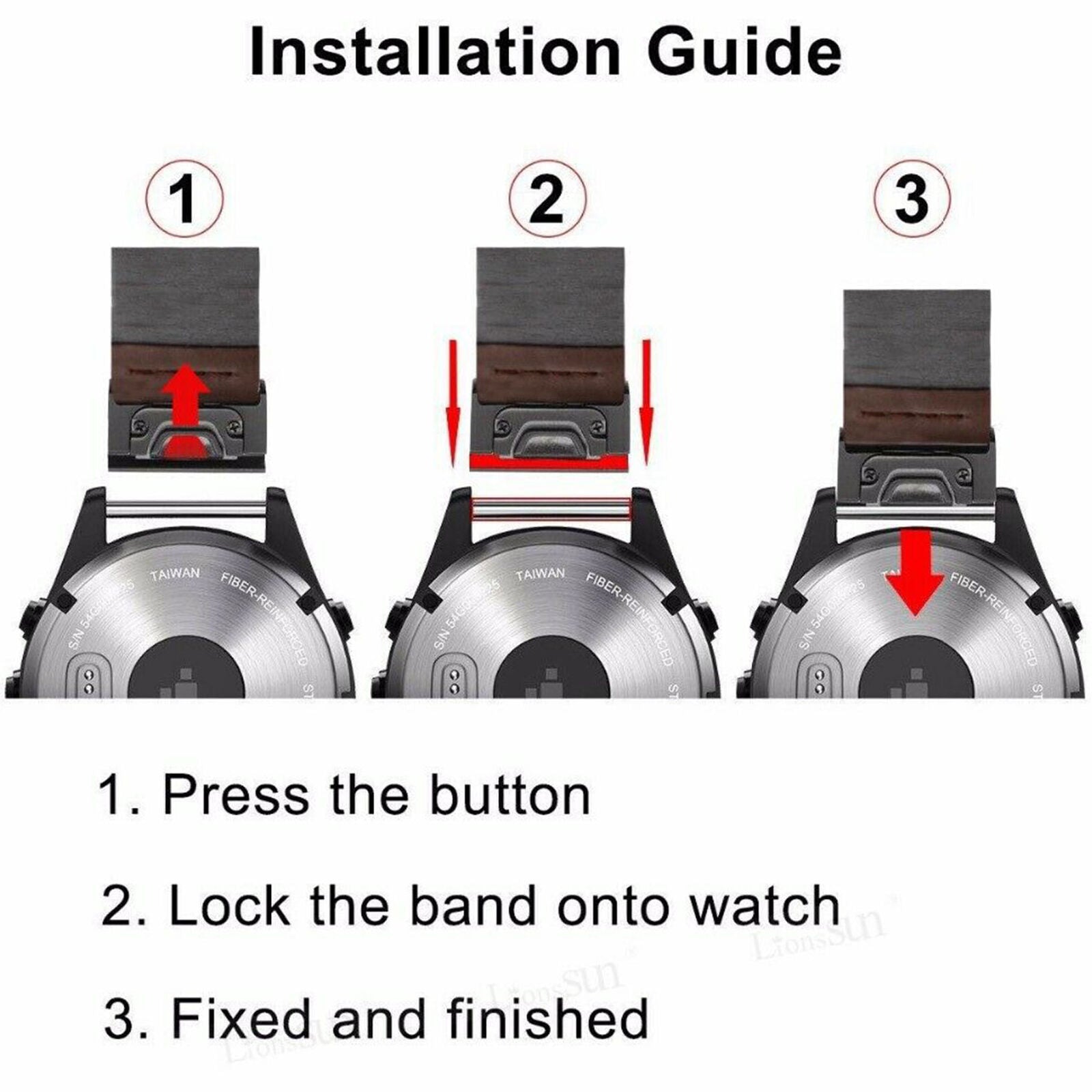 For Garmin Fenix 6X 5X Quick Install Leather Watch Wrist Band Strap