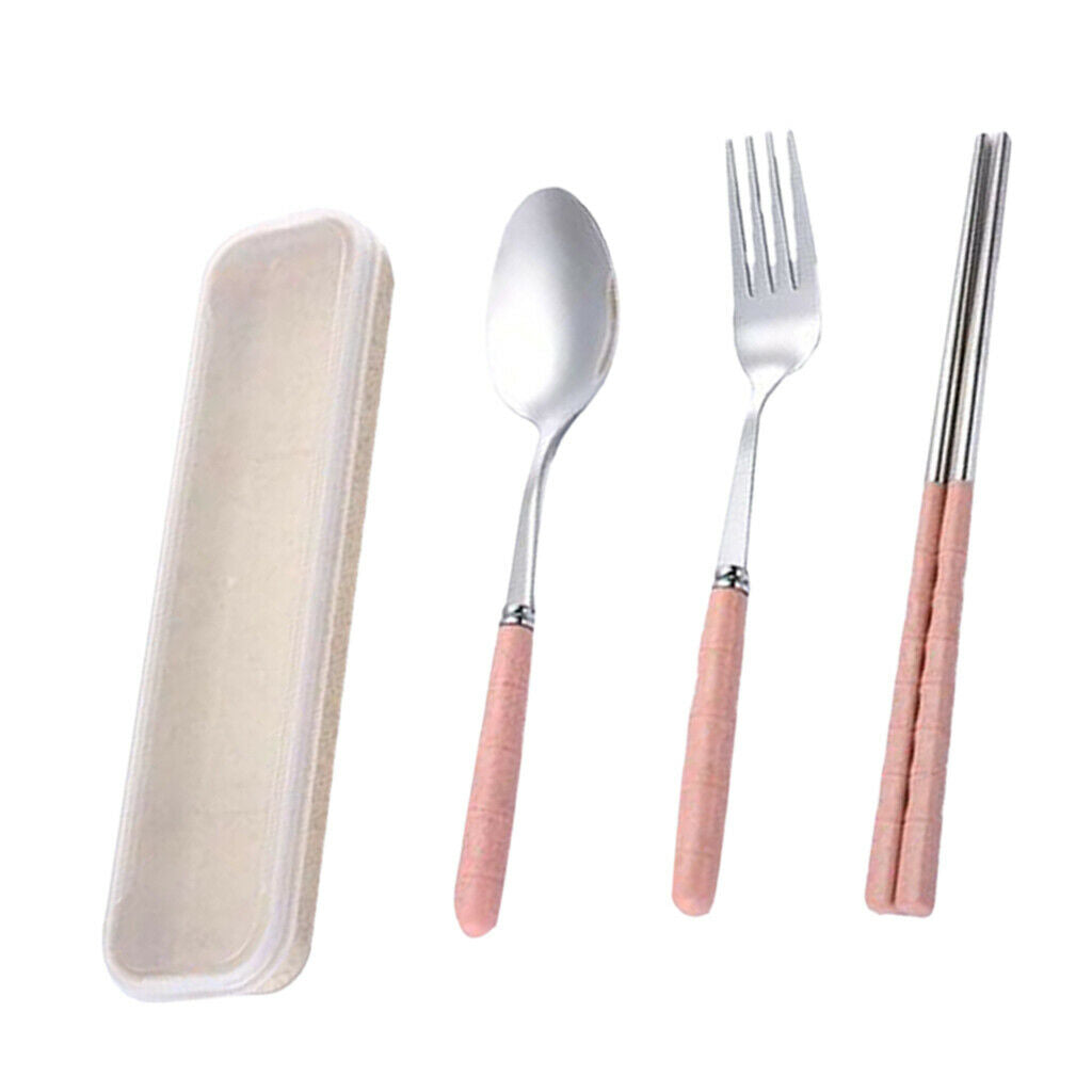 three-piece outdoor camping fork spoon chopsticks Flatware set  Pink