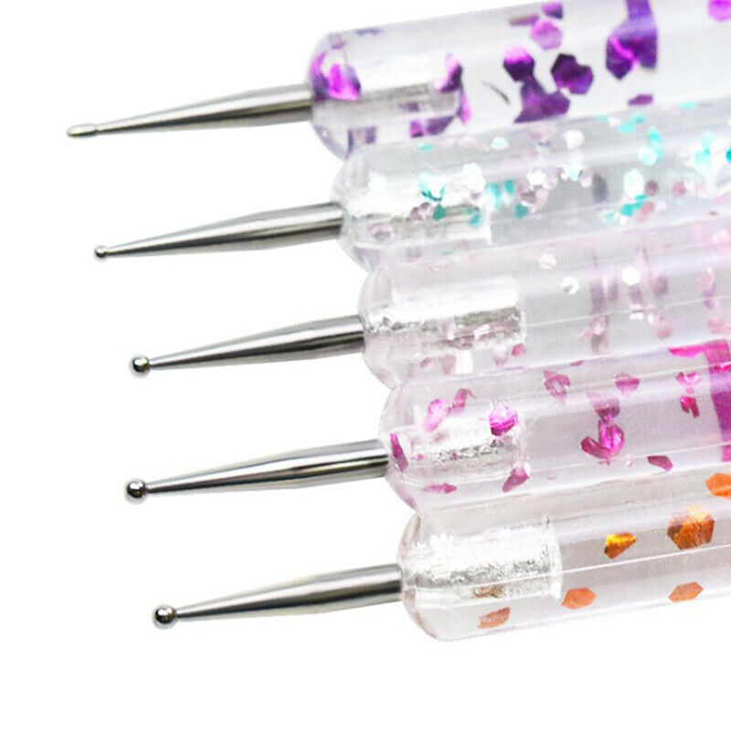5Pcs 2 Way Nail Art Dotting Painting Pen Manicure Nail Glitter Tools Dotting  SJ