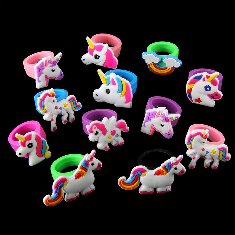 10Pieces Cute Cartoon Kids Unicorn Silicone Rubber Rings Toys Birthday Gift
