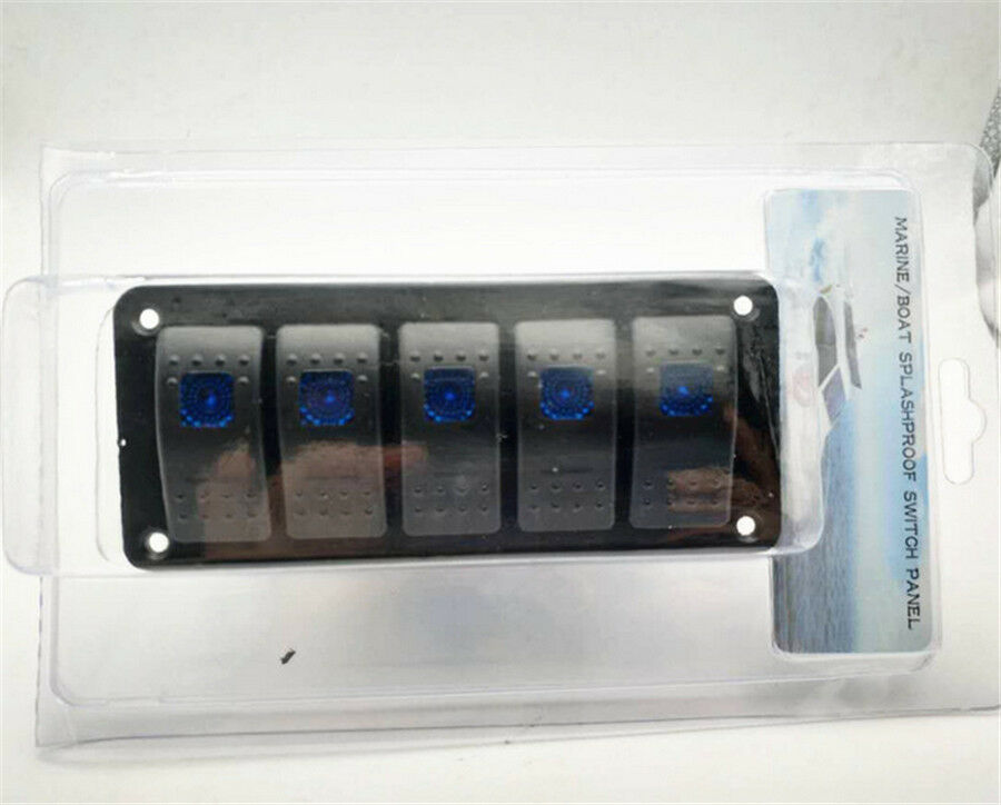5 Gang On/Off Rocker Switch Panel Dual LED Light Car Marine Boat Waterproof IP65