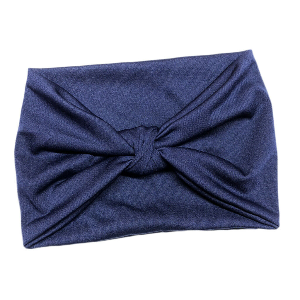 Women's Wide Head Wrap Elastic Headband for Sports, Running, Yoga Navy Blue