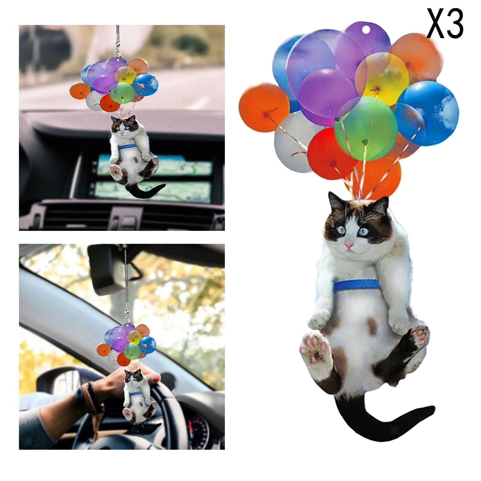 3pcs Creative Cute Car Charm Hanging Ornament Pendants with Colorful Balloons