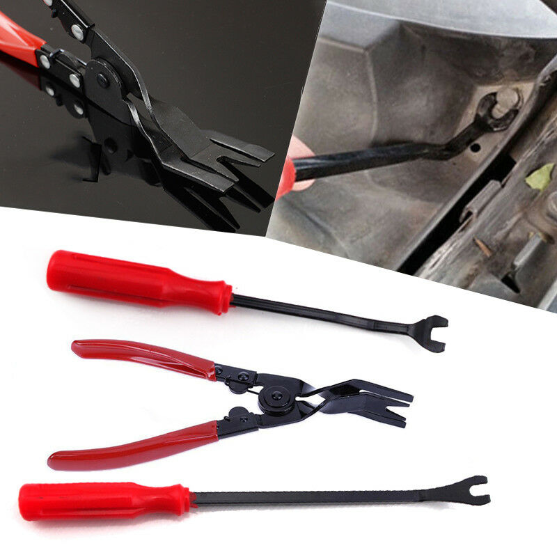 Steel Car Door Trim Panel Clip Removal Pliers & Fastener Remover Repair Kit 3Pcs