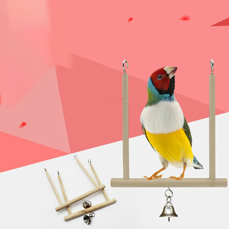 Wooden Birds Cage Perch Parrot Toys Stand Holder Natural Wood Swing Pet S.l8