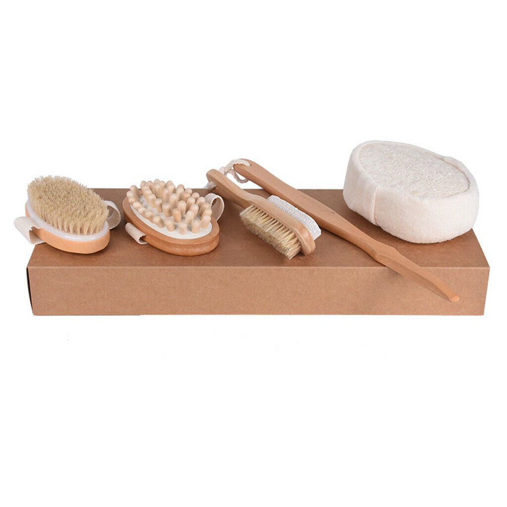 Bath Shower Brush Set Bristle Wooden Back Brush Promote Blood Circulation