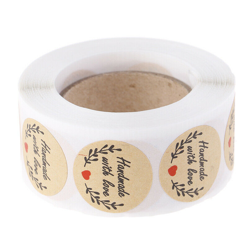 500pcs Round Kraft Handmade With Love Thank you Stickers Seals Party Deco.l8