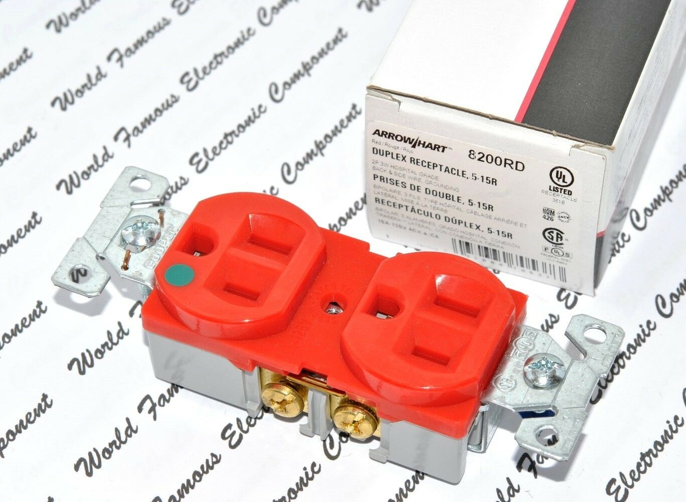 1pcs - EATON COOPER 8200RD 15A-125V NEMA 5-15R Hosptial Grade Duplex Receptacle