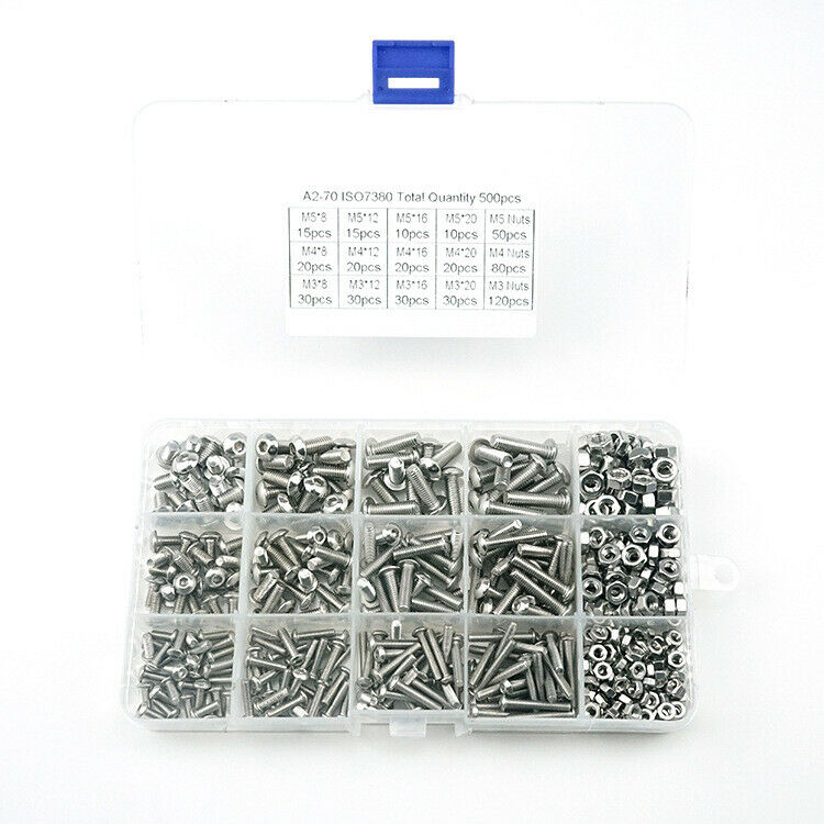 500Pcs M3/m4/m5 Round Head Hexagon Socket Screw with Nut Combination Kits