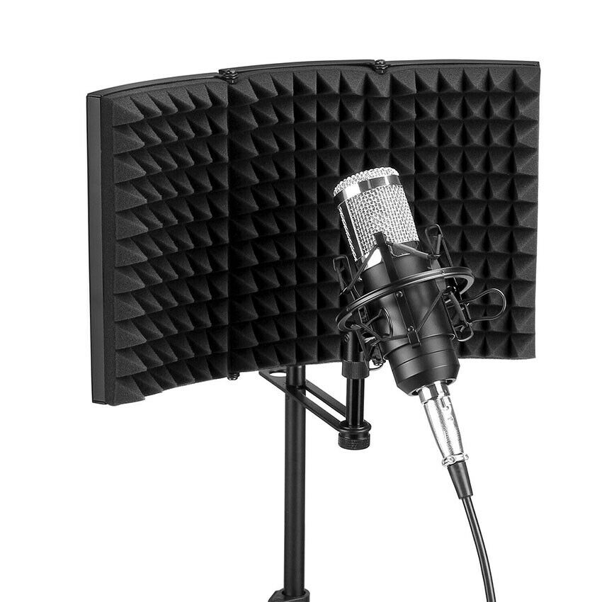 1Pc Black Foldable Studio Microphone Isolation Shield Mic Sound Dampening Foam