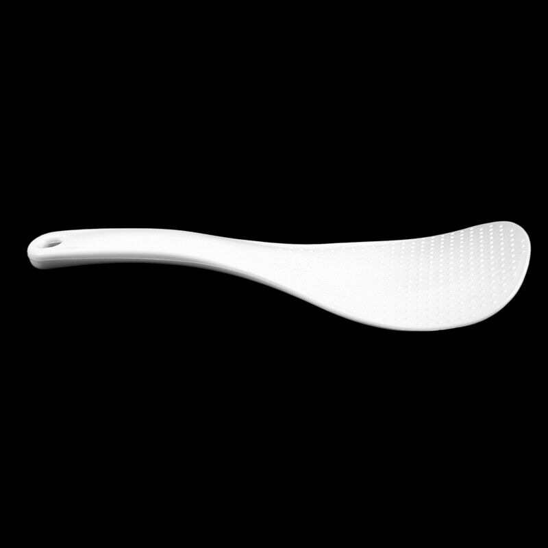 Kitchen Dotted White Plastic Flat Rice Scoop Paddle Meal Spoon U6X8X8