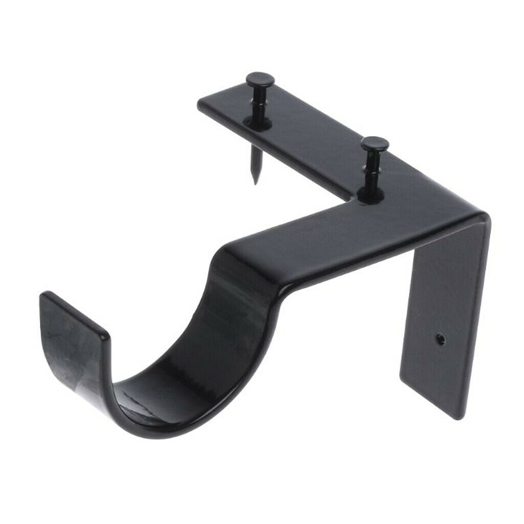 Set of 2 Adjustable Curtain Rod Brackets Holders for Decoration Single_Black