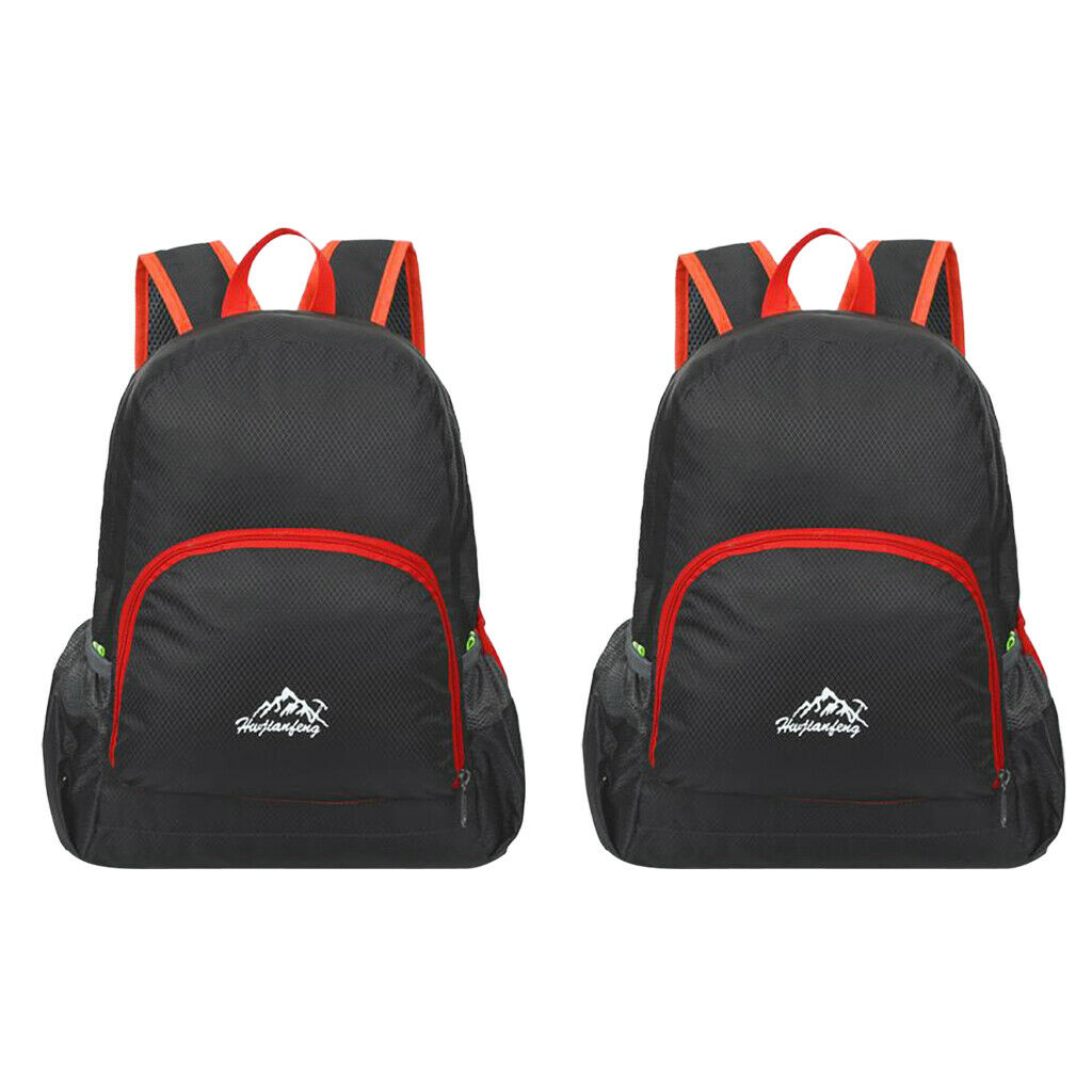 2 Foldable Ultralight Backpack Hiking Camping Backpack 20L Black