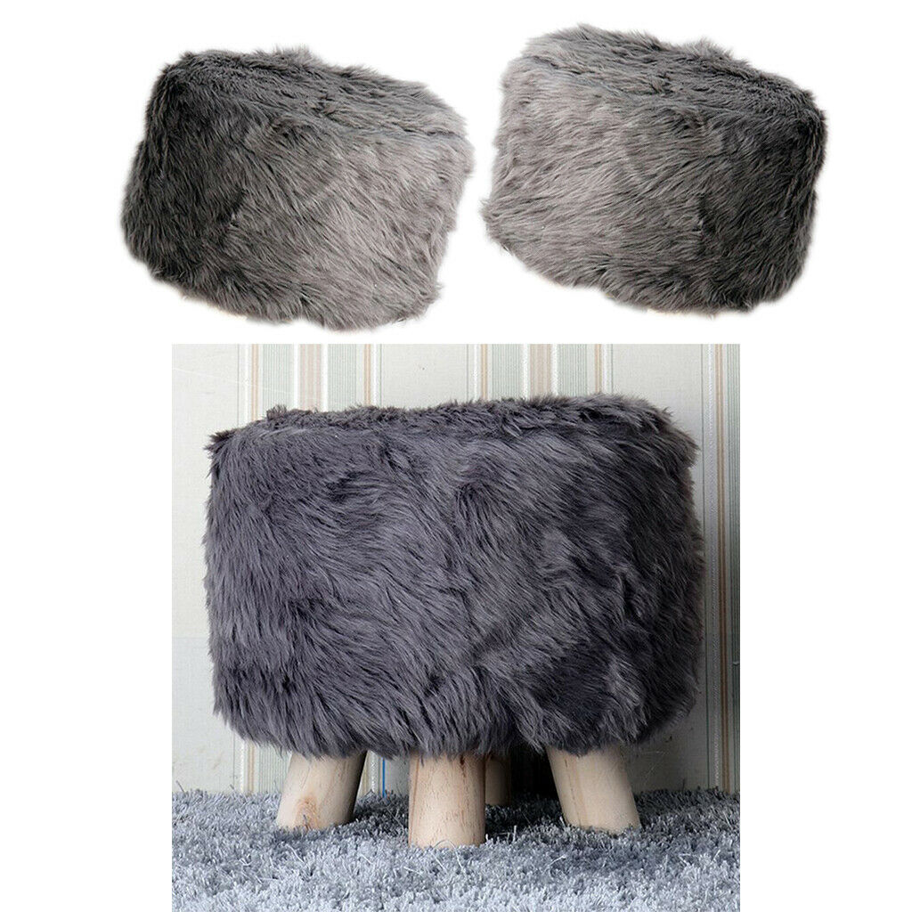 2 Pieces 16" Footstool Cover Stretch Round Wood Stool Chairs Slipcovers Gray