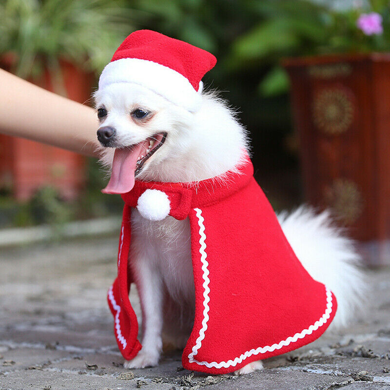 Christmas Dog Cloak Hat Set Pet Dog Coat Cape Dog Clothes Puppy Appar.l8