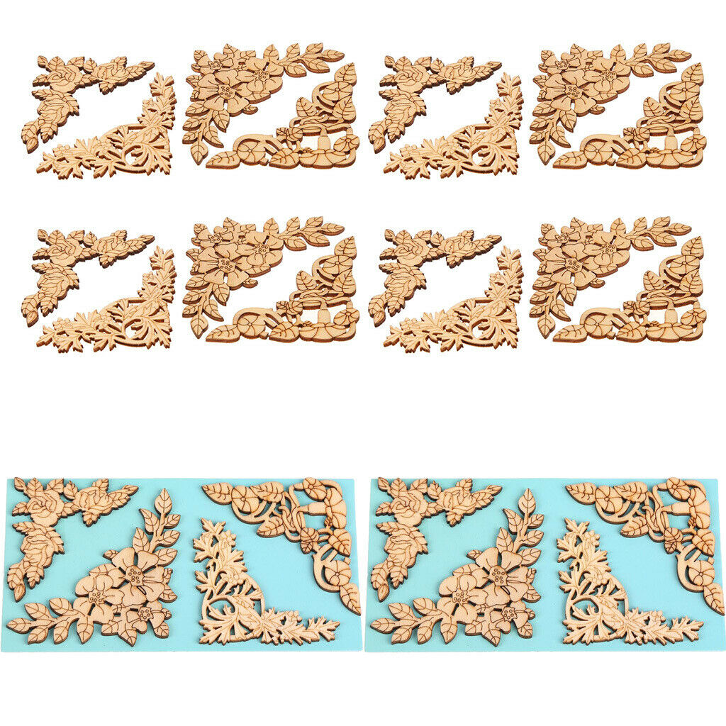 16x Unpainted Flowers Wooden Carved Corner Door Rose Decorative Onlay Applique