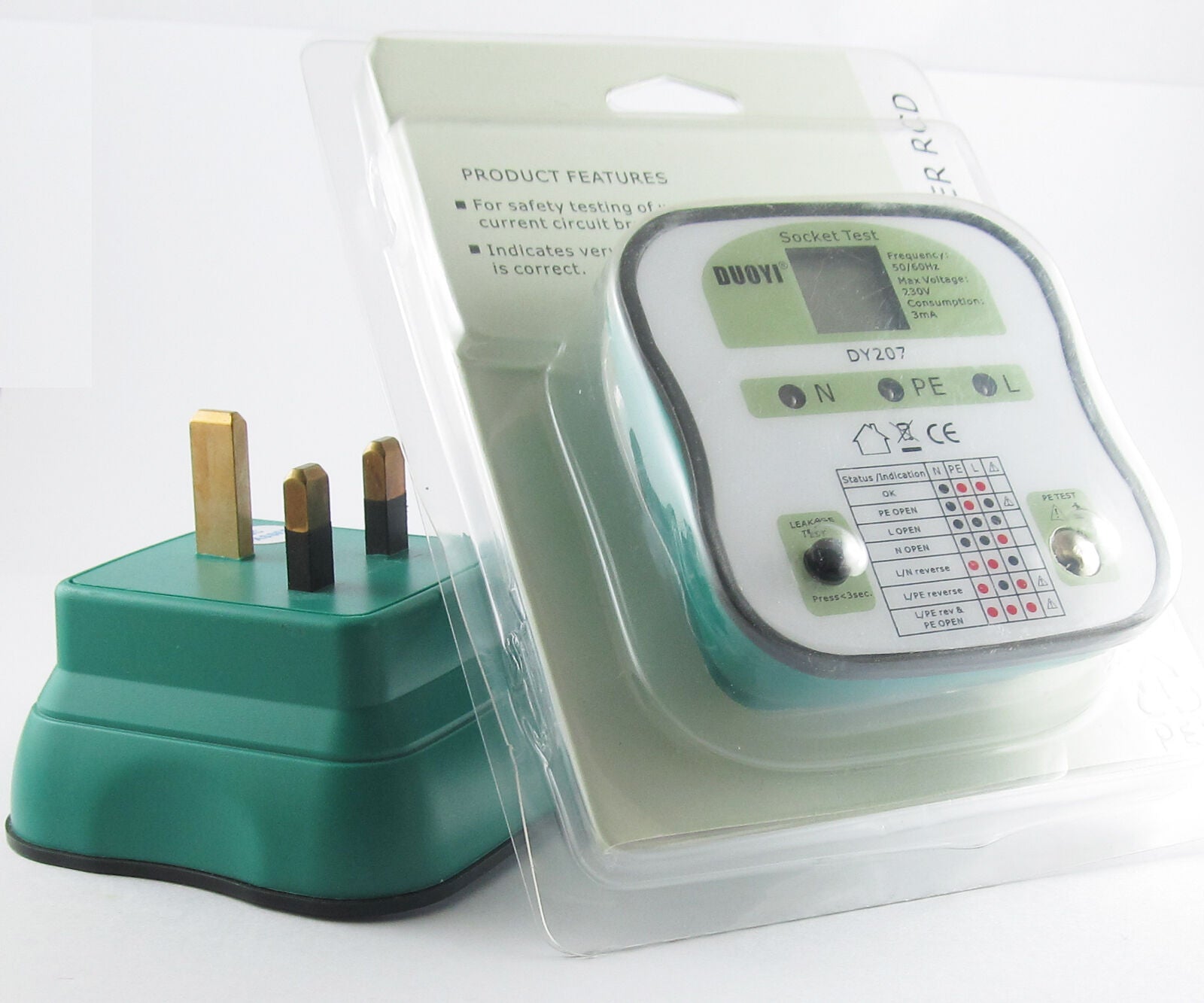 1pc NEW DUOYI DY207 Electrical Socket Tester RCD Plug ( UK ) Europe Version