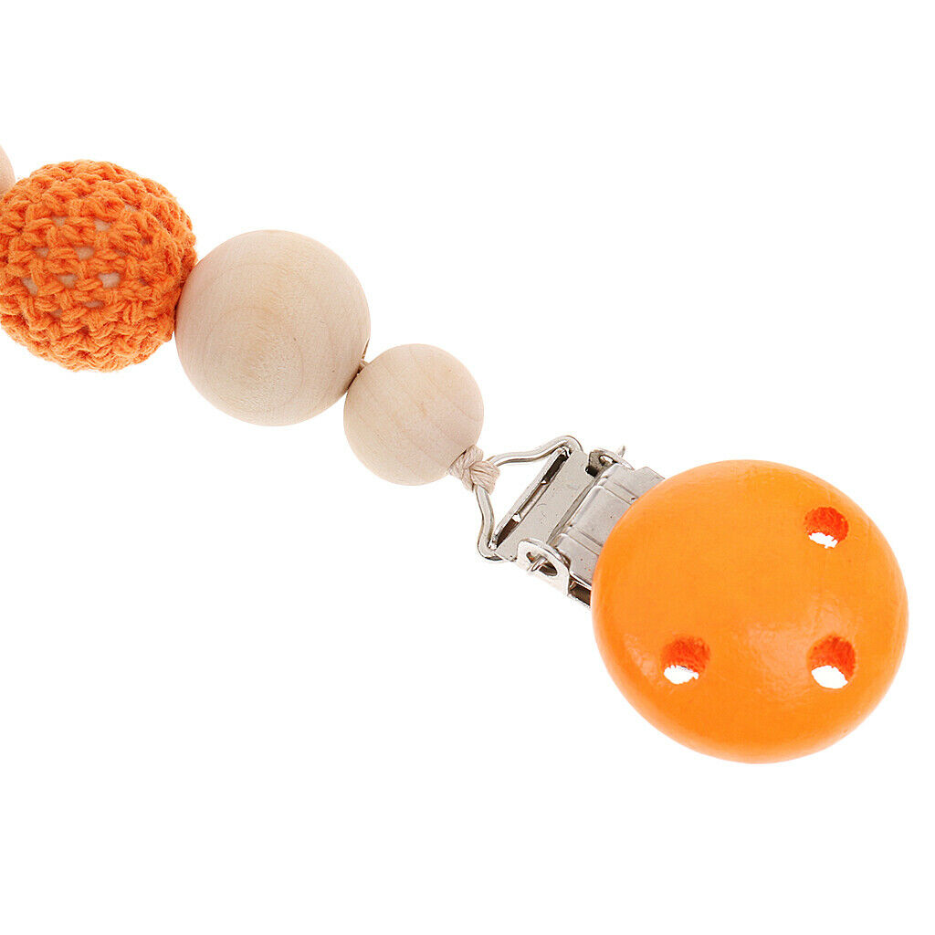 Baby Teether Beads Pacifier Chain Crocheted Wooden Beads -3