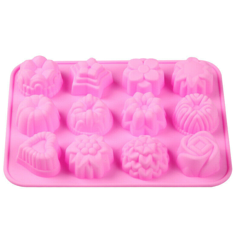 2X 12 Cavities Flowers Shape Silicone Soap Mold Ice Cake Candy DIY Tray Mould