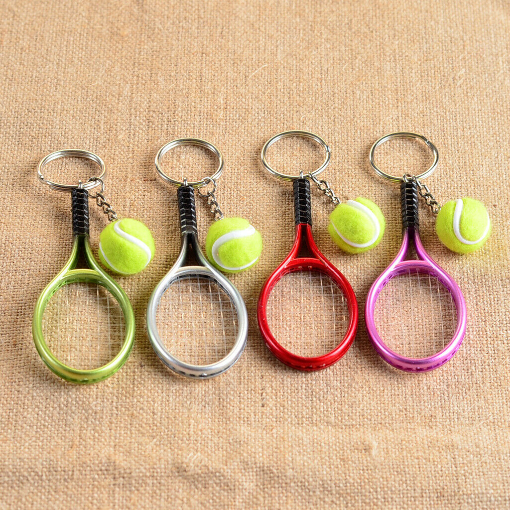 2x Small Tennis Ball Racket Pendant Key Ring Creative Gift For Family Friend
