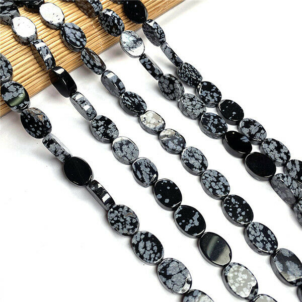 1 Strand/28Pcs 14x10x5mm Natural Snowflake Obsidian Oval Loose Beads 15.5" HH329